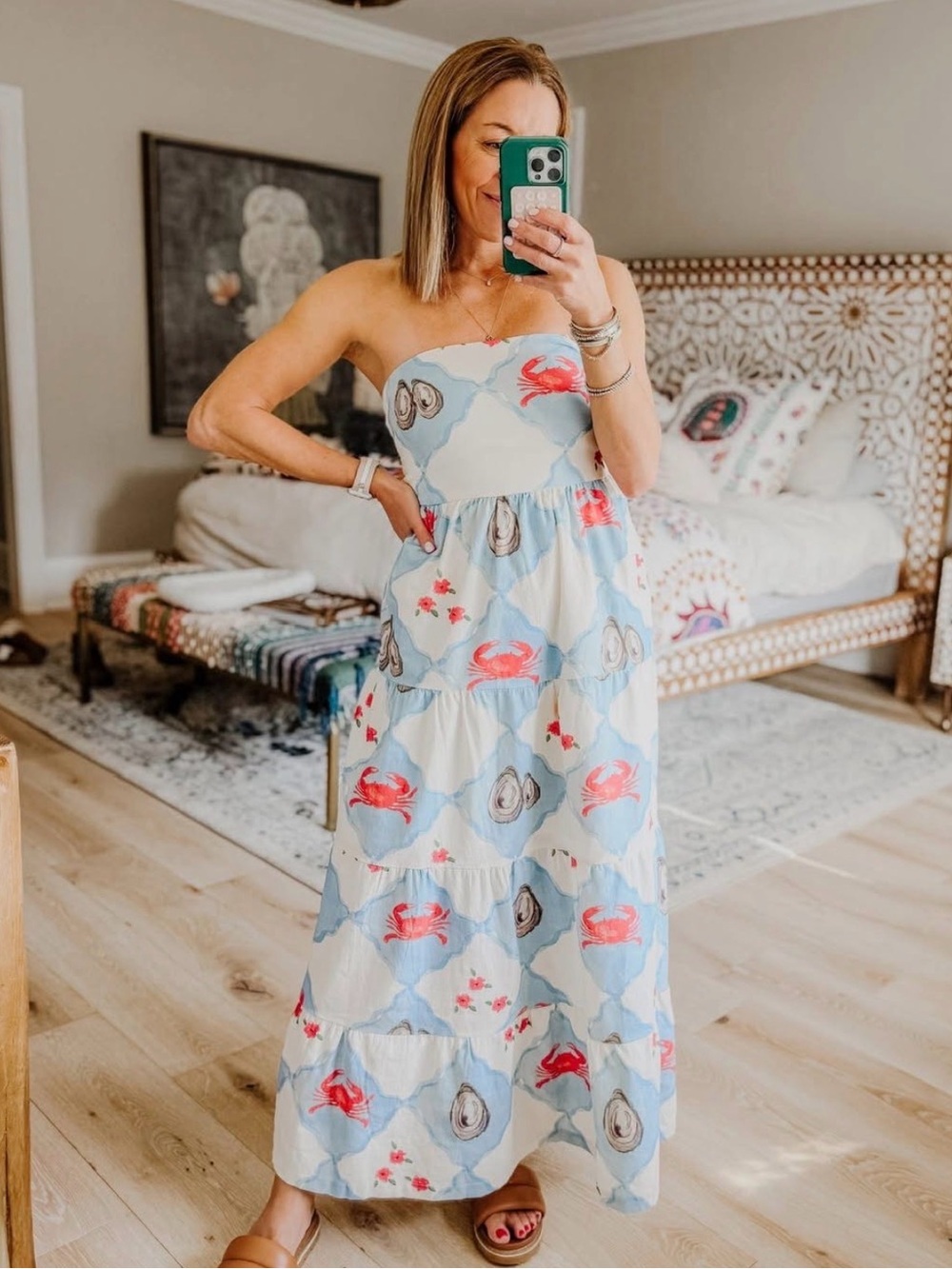 Bailey Rose Strapless Coastal Print Maxi Dress in Light Blue